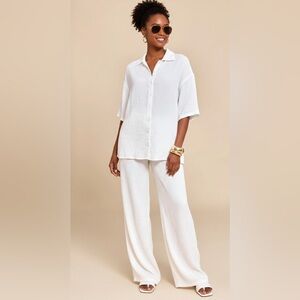 Relaxed Wide-Leg Button-Front Pants in White